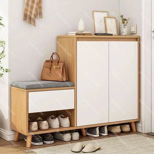 جاکفشی همراه با پاف مدل پایه چوبی کد DC049