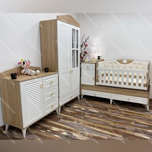 سرویس خواب نوزاد نوجوان مدل آنتیک (تخت به همراه گهواره) کد DC032
