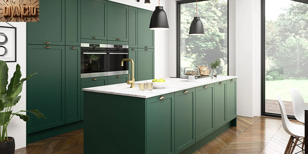 کابینت سبز پاستیلی و چوب