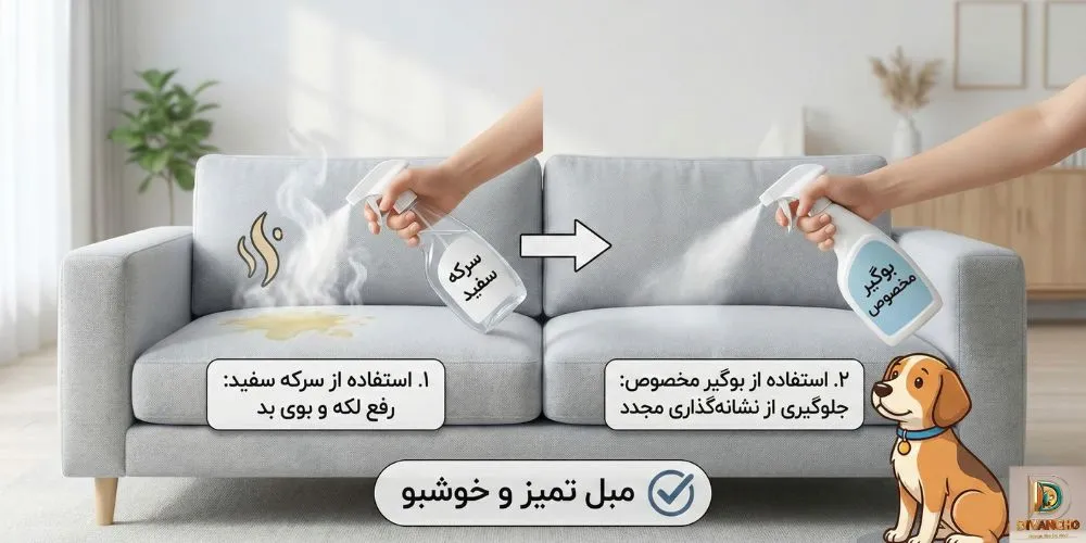 پاک کردن لکه ادرار (حیوانات خانگی) از مبل
