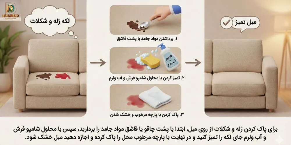 پاک کردن ژله و شکلات از روی مبل